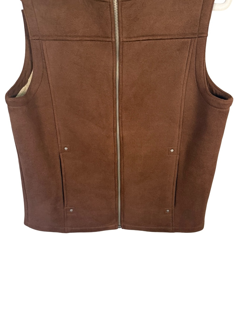 Ralph Lauren Brown Zip-Front Fleece Faux Suede Vest Size S Western Equestrian - Picture 11 of 13